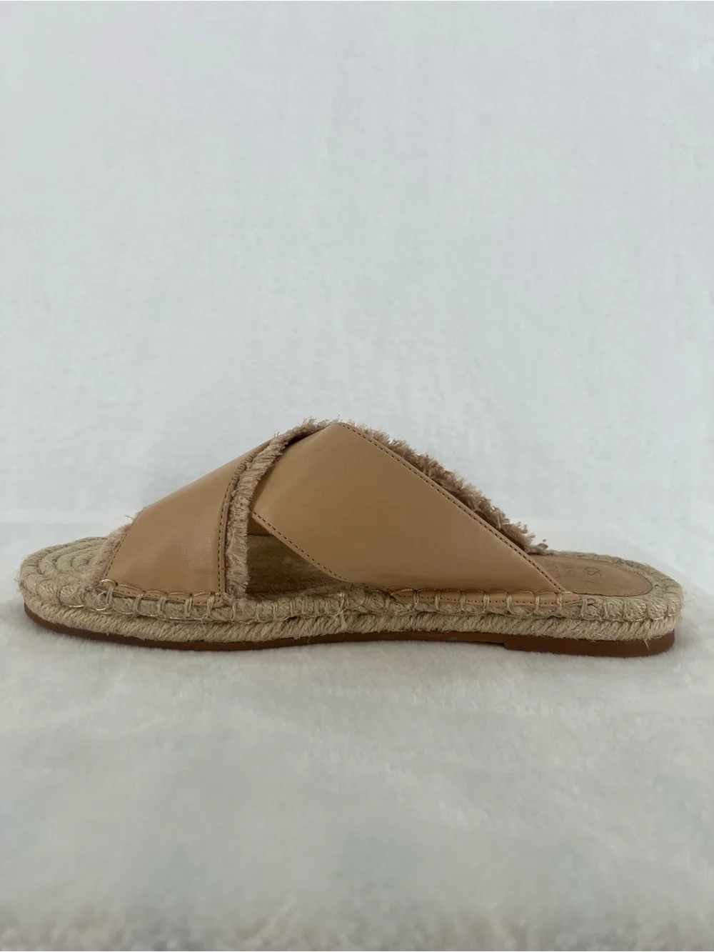 Oasis Society Cross My Heart Frilly Strap Sandal Nude Molly Slide Sz 10 Neutral